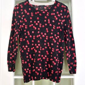 J. Crew Tippi Sweater with Red Cherry Design, Sz M, Merino Wool, Like New